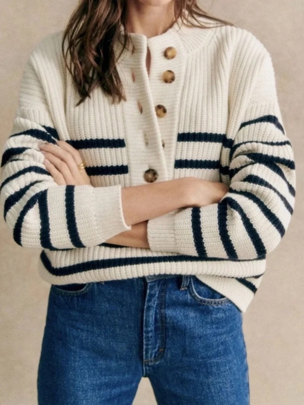 Sezane Lucas Jumper in Ecru/Navy Size XS (Runs a little Large) NWT